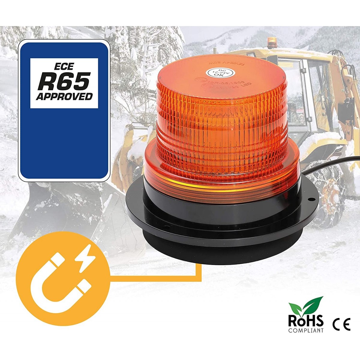 Rotativo LED de Emergencias Ámbar Homologado R65 conexión DIN